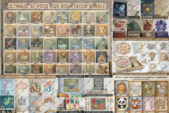 Download 68 Kids Room Wall Decor Laser Cut Bundle - Kids room Collection