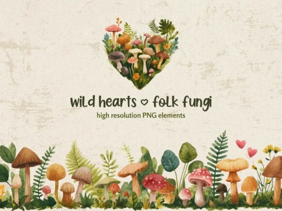Download Wild Hearts | Folk Mushroom Clipart - Premium Bundle