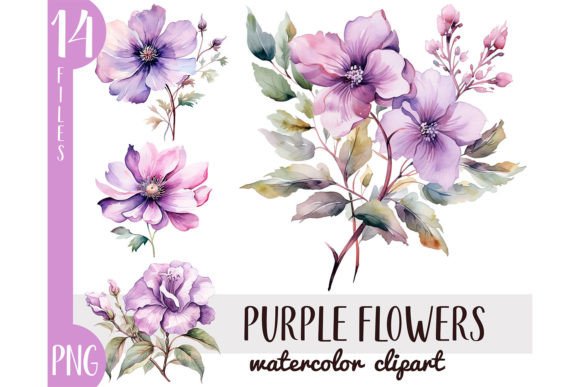 Download Watercolor Purple Flowers Clipart PNG - Premium Resources
